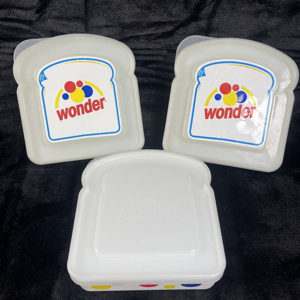 Lot/3 VTG Wonder Bread Sandwich Containers Lunch Box Snack Keepers Plastic 90s